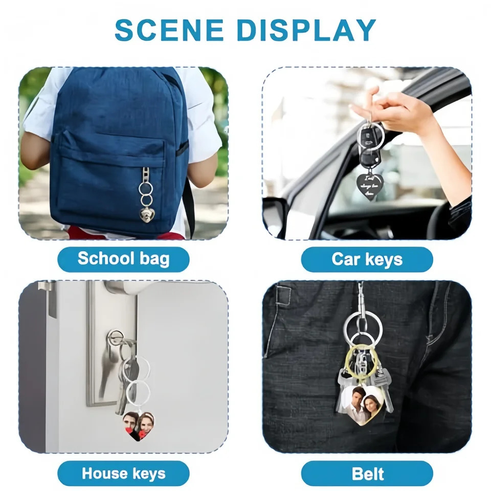 Amaxer Personalised Po Keyring Custom Keychain Engraved Pictures with Text Gift for Men Women Couple Wedding Anniversary 260403BJ - view 6