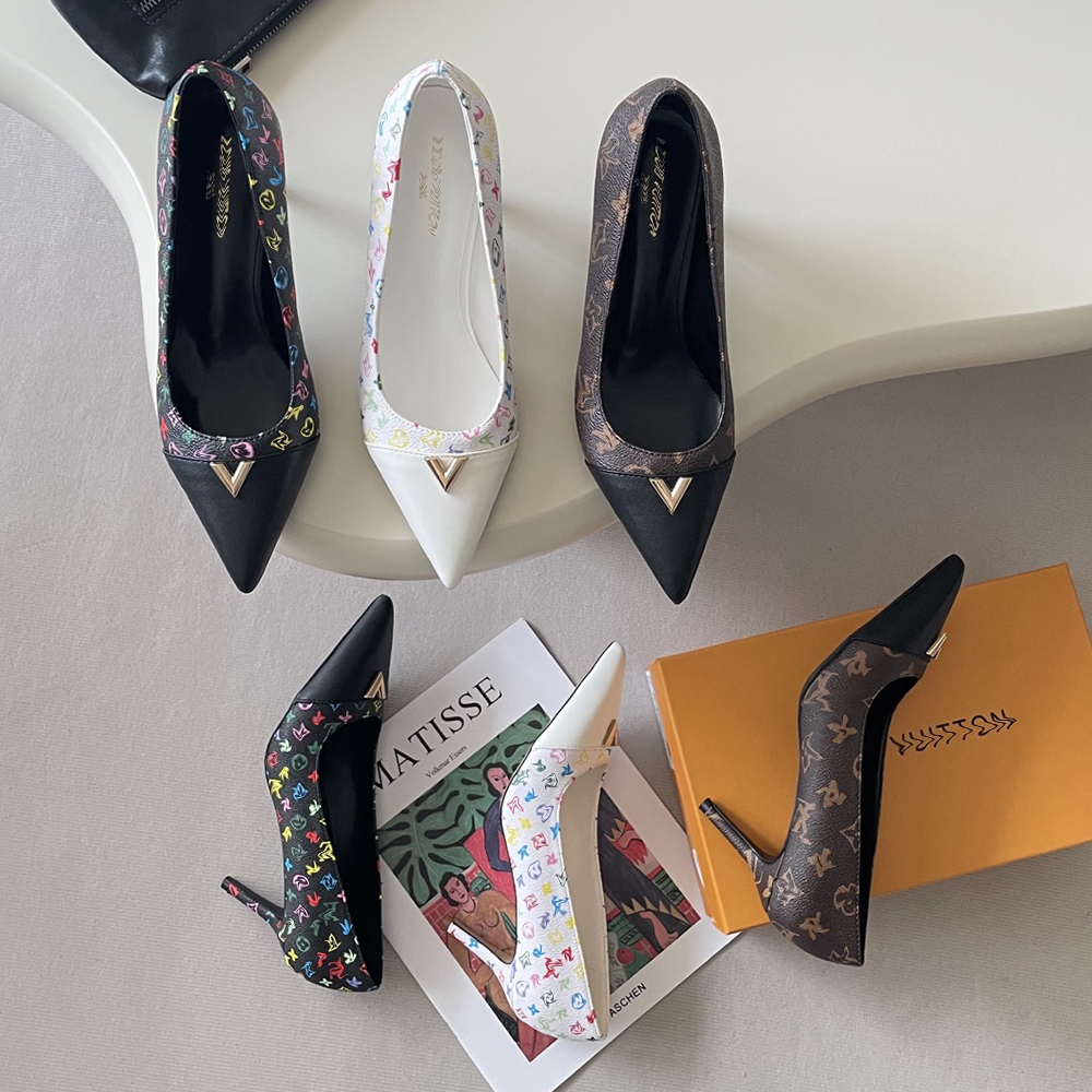 Designer dress shoes high heels women summer sandals luxury heel point toe stiletto printing genuine leather