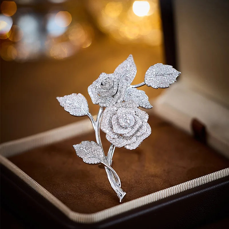 SUYU Womens Light Luxury Design Elegant And Fashionable Micro Inlaid Zircon Rose Brooch Versatile And Niche Design Brooch 260403BJ