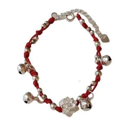 Miaojiang Girl~Red String Small Bell Bracelet for Women, Vintage Handmade Woven Bracelet, Girlish Lotus Ornament - view 6