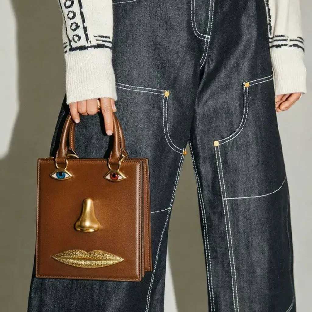 2026 New Womens 3D Face Handbag Niche Design Adult girls Square Single Shoulder Bag Ladies PU Crossbody Bag 1296 C260406