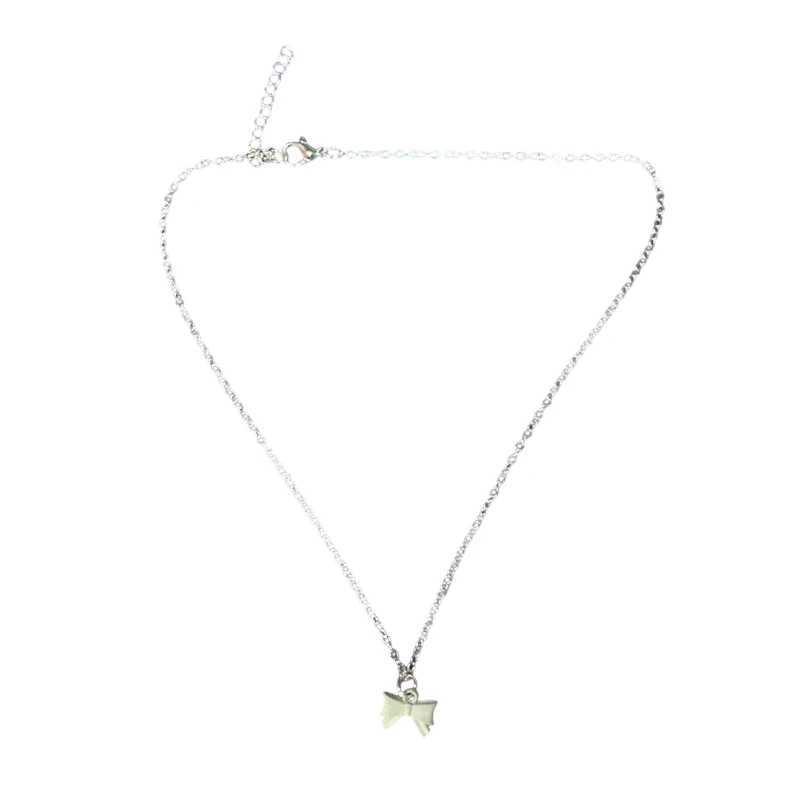 Silver Color Smooth Bow Pendant Necklace Womens Collar Chain Minimalist Neck Chain Birthday Gift Light Luxury Jewelry H260406