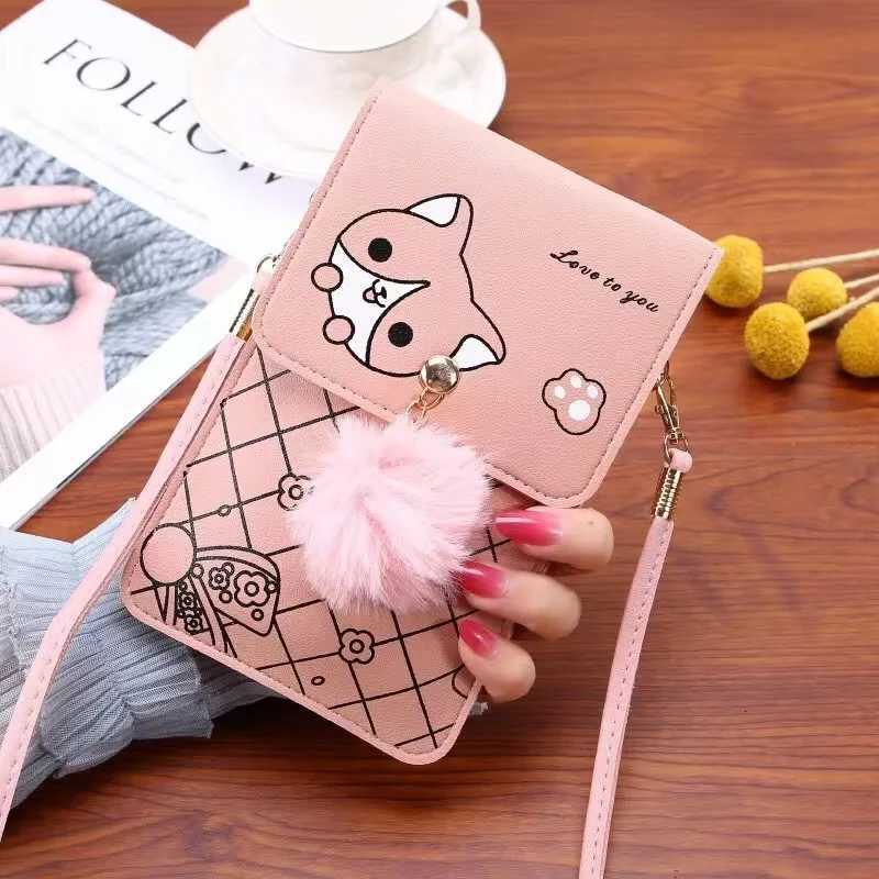 Cute Cartoon Pattern Touch-Screen Phone Bag for Women - Slim Transparent Crossbody Bag Mini Shoulder Pouch Wallet C260406