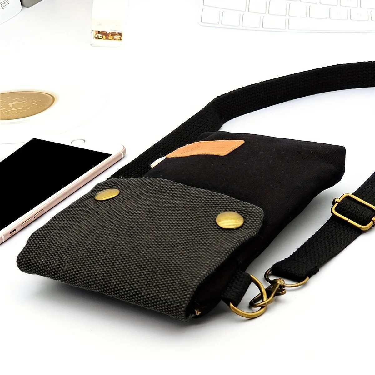 Solid-color minimalist canvas mobile phone crossbody bag small and portable a versatile small crossbody bag for daily use C260406