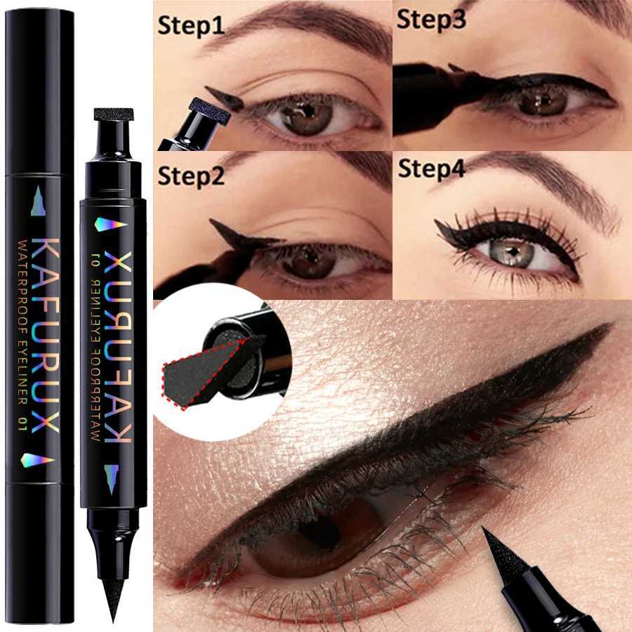 3 Color 2 IN 1 Seal Stamp Eyeliner Pen Waterproof Black Purple Blue Liquid Eye Liner Pencil Eyes Korean Makeup Gifts Cosmetic H260406