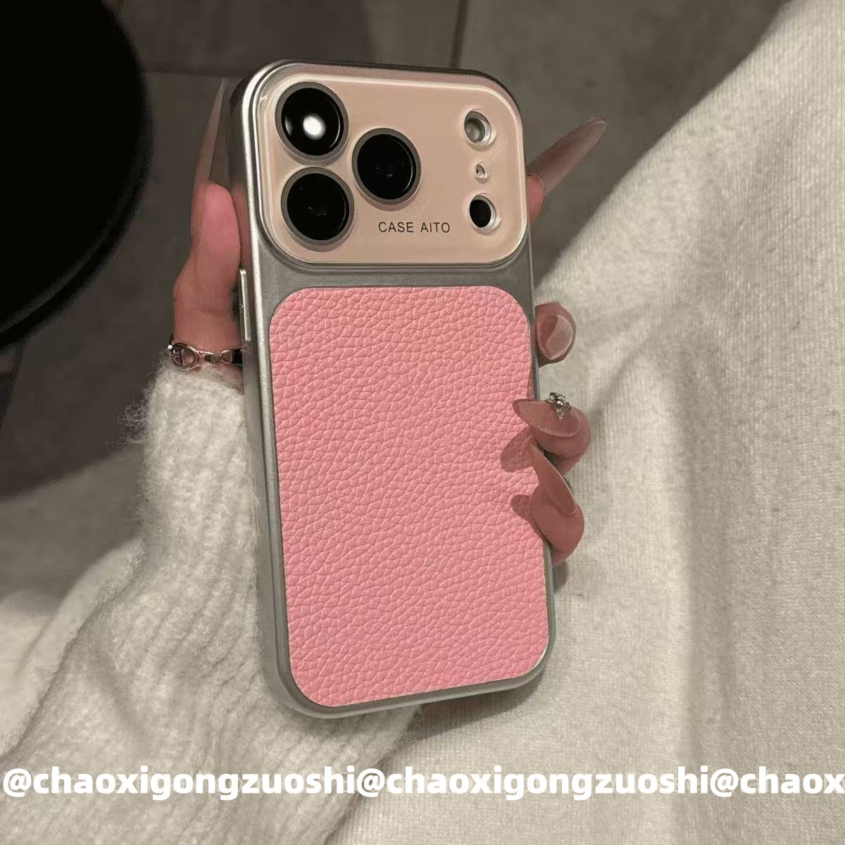 Ins Autumn Winter High value Retro Lychee Texture Big Window Phone Case for iPhone 17 Pro Max 16