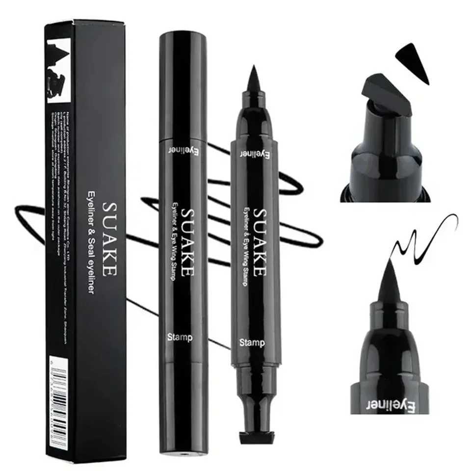Black Liquid Eyeliner Pen Waterproof Fast Dry Double-Ended with Seal Stamp Feature Cosmetic Eye Liner Pencil for Perfect Eyes H260406