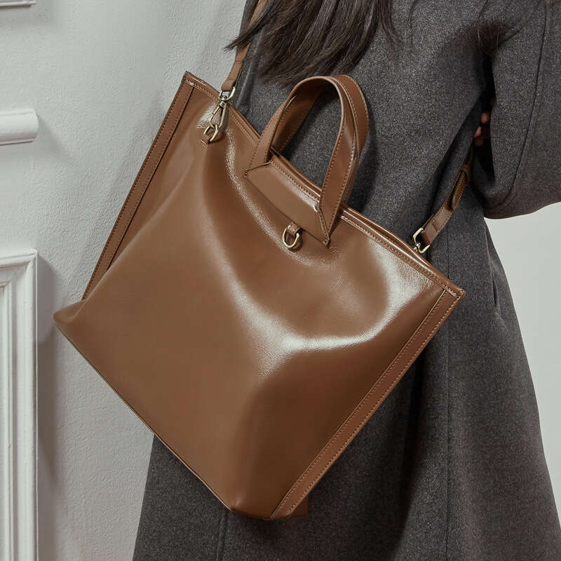 Foreign Trade Top Layer Vegetable Tanned Cross Border Guangzhou Genuine Leather Women S Large Capacity Commuter Handbag Tote Single Shoulder Crossbody