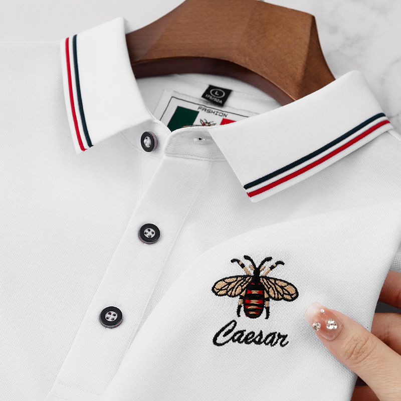 New Embroidered Small Bee Short-sleeved Polo Shirt For Men - High-end Fashionable Brand - Designer Short-sleeved Shirt - Luxurious Business Jacket