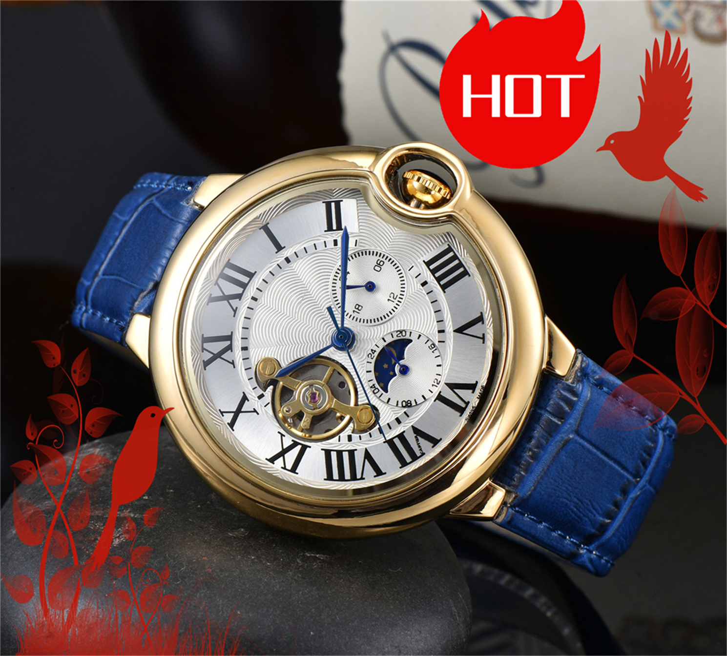 Mens women CARTERity BALLON Tourbillon watch designer luxury Automatic mechanical movement watches high qualit stainless strap sapphire Wristwatches #622