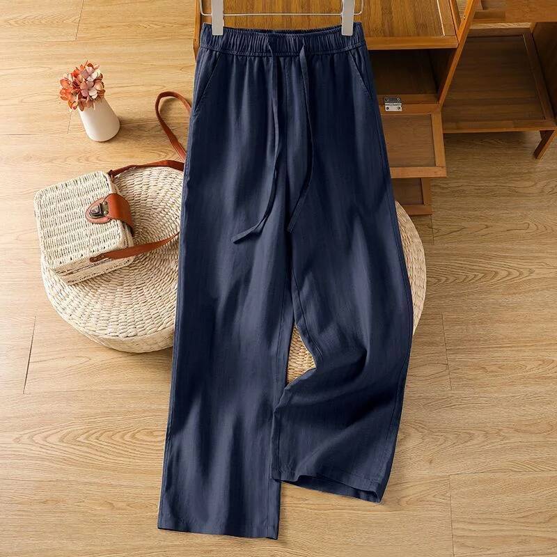 White Linen Wide Leg Pants Women Summer High Waist Relaxed Fit Casual Trousers Loose Floor Length ddmysept