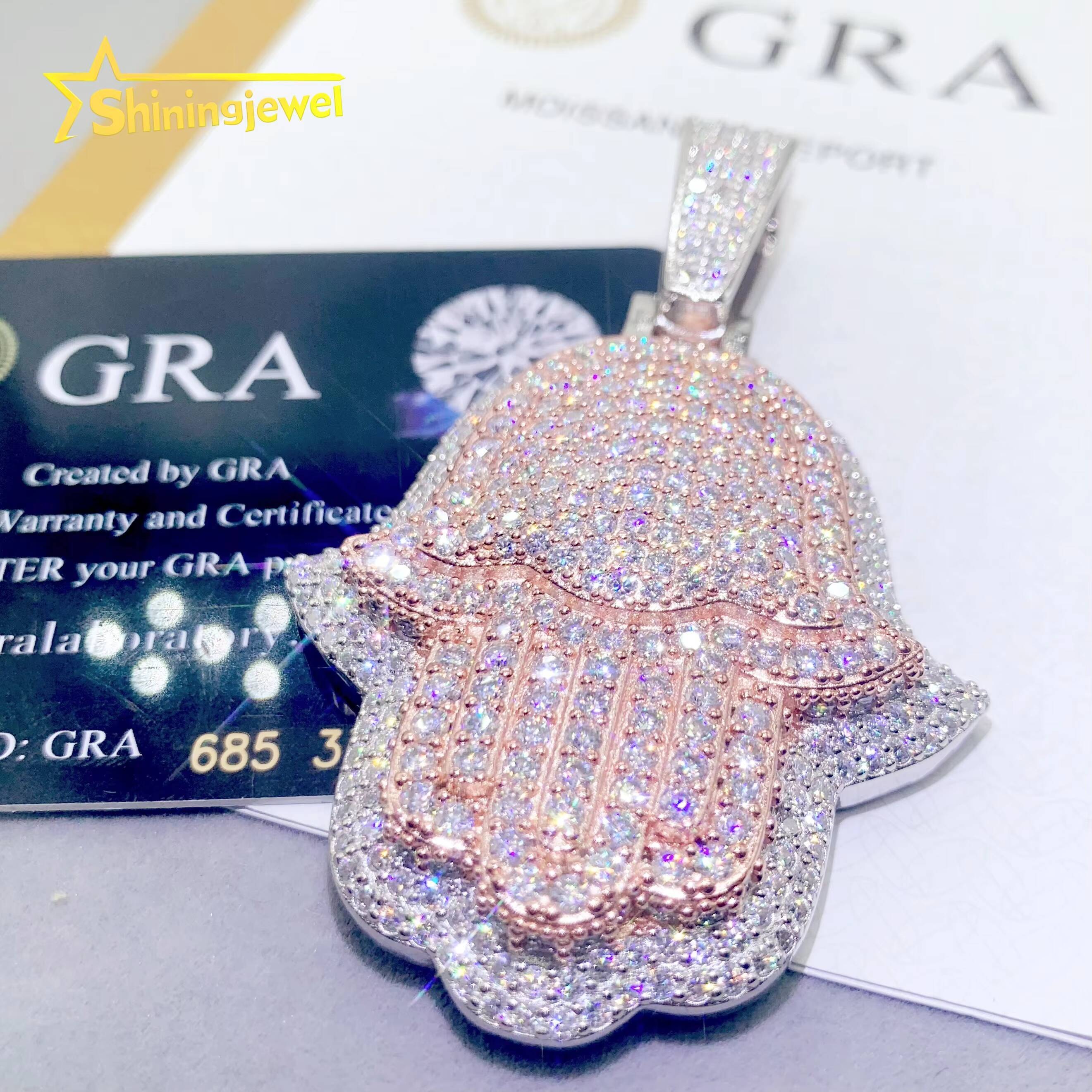 High Quality Protection Lucky Charm Hand of Fatima Hamsa Hand Hip Pop Pendant Real Gold Plated S925 Silver Religious Iced Out VVS D Moissanite Iced Ou - view 5