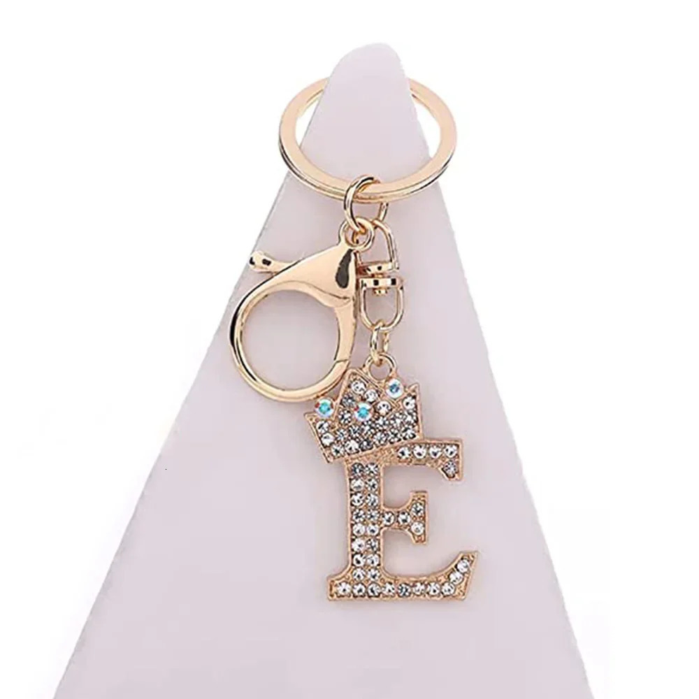 Rhinestone Crown 26 Letters Car Keychain Accessories Creative A-Z Initials Gold Keyring Women Bag Ornaments 260403BJ - view 4