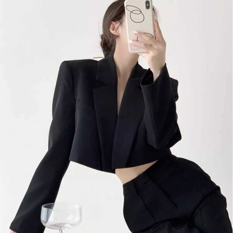 Fashion Women Short Blazer White Basic Jackets Top Elegant Solid Long Sleeve Open Front Coats Casual Short Outwear Office CoatT260406
