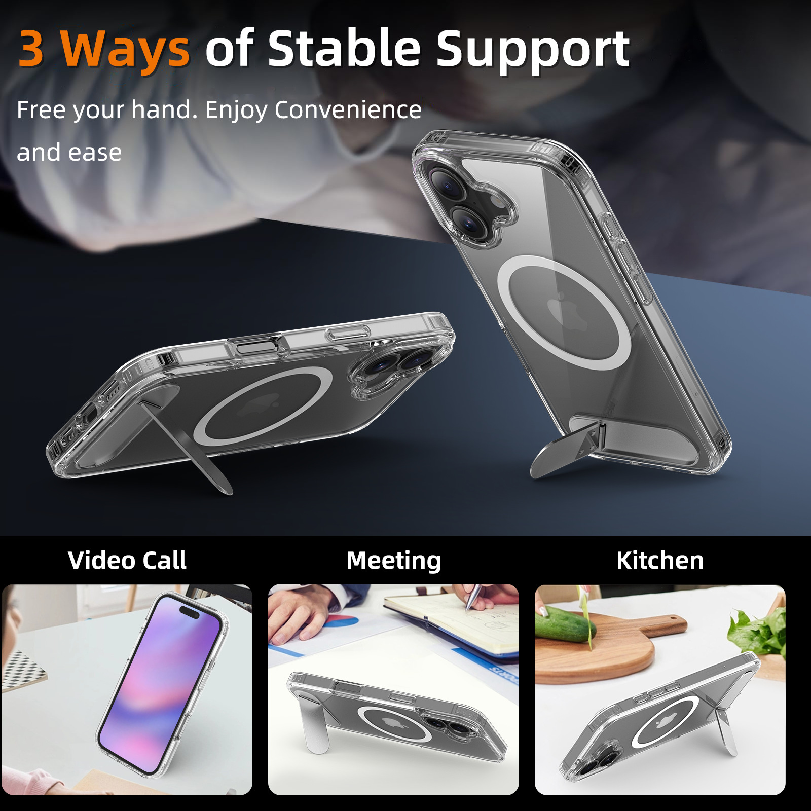 Compatible with iPhone 12-17 Series Clear Magnetic Case with Stand, Car Mount Anti-fall Cover