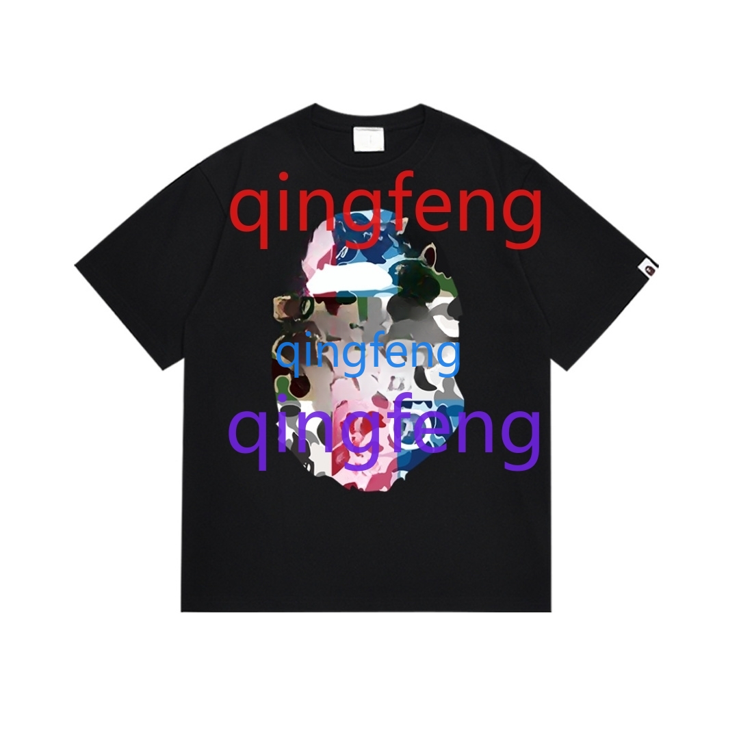 New summer short sleeved round neck T-shirt, casual and fashionable short sleeved shirt, camouflage graffiti flame printed all cotton T-shirt, casual 