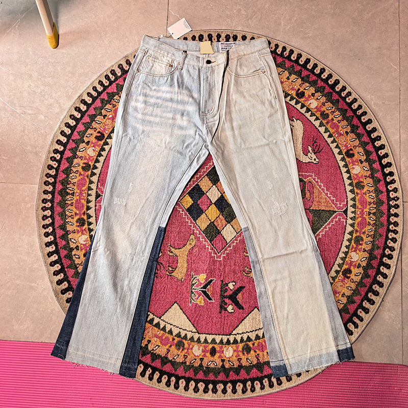 Artist Splash Painting Streetwear Bell Bottoms Denim Pants Distressed Flared Jeans Color Block Trousers for Men 25ss 0609