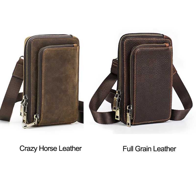 CONTACTS Crazy Horse Leather Men Crossbody Bag Casual Waist Pack Fanny Belt Bag For Male Small Phone Pocket Shoulder Bags C260406