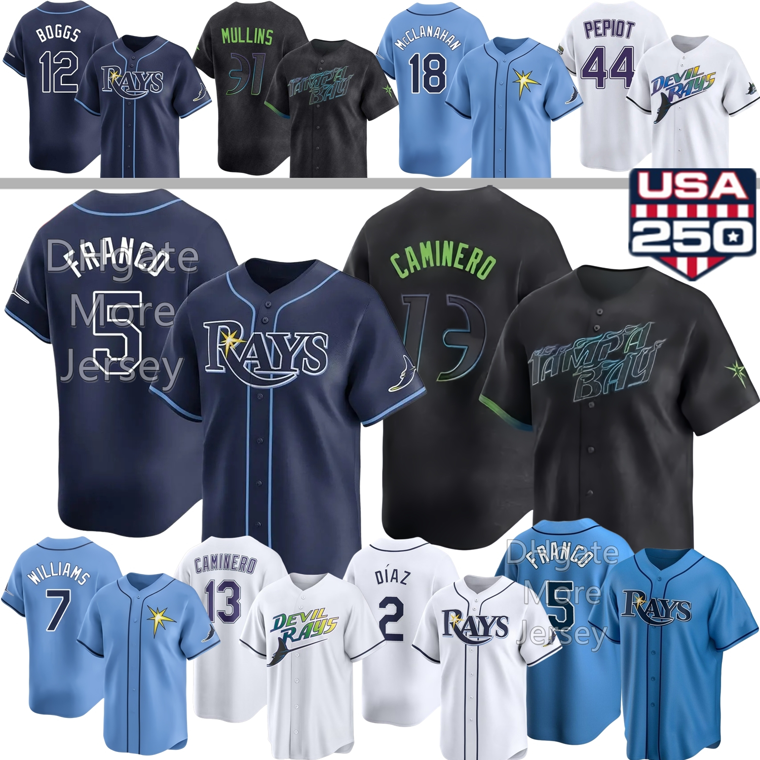 Tampa BayS Rays Jersey Junior Caminero Wander Franco Carson Williams Shane McClanahan Craig Kimbrel Cedric Mullins Wade Boggs Diaz Melton Malloy DeL Tampa BayS Rays Jersey Junior Caminero Wander Franco Carson Williams Shane McClanahan Craig Kimbrel Cedric Mullins Wade Boggs Diaz Melton Malloy DeL