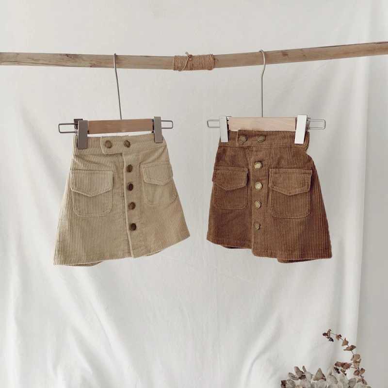 Baby Girl A-line Spring Skirt Girl Corduroy Half Skirt Solid Classic Short Skirt Autumn Wrapped Hip Versatile Childrens Skirt H260407