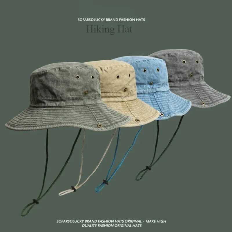 Japanese Outdoor Western Cowboy Bucket Hats Mens Women Summer Mountaineering Sun Protection Sun Hat Tooling Fishing Basin Hat H260407