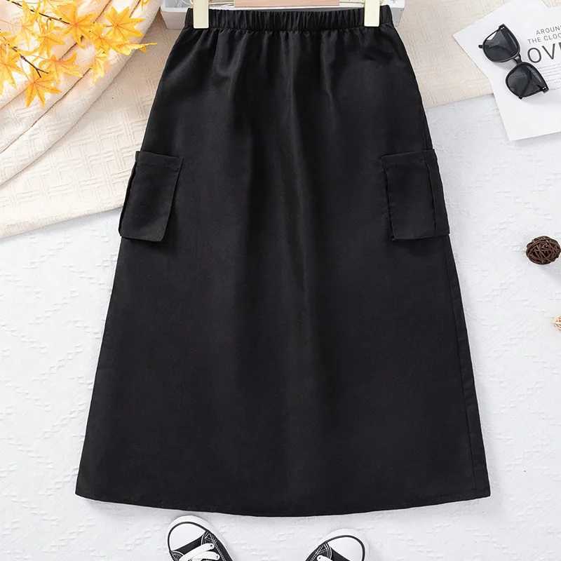 Summer Girls Can Love Multiple Pockets Solid Color Drawstring Skirt Daily Leisure Princess Birthday Party Skirt Clothing H260407