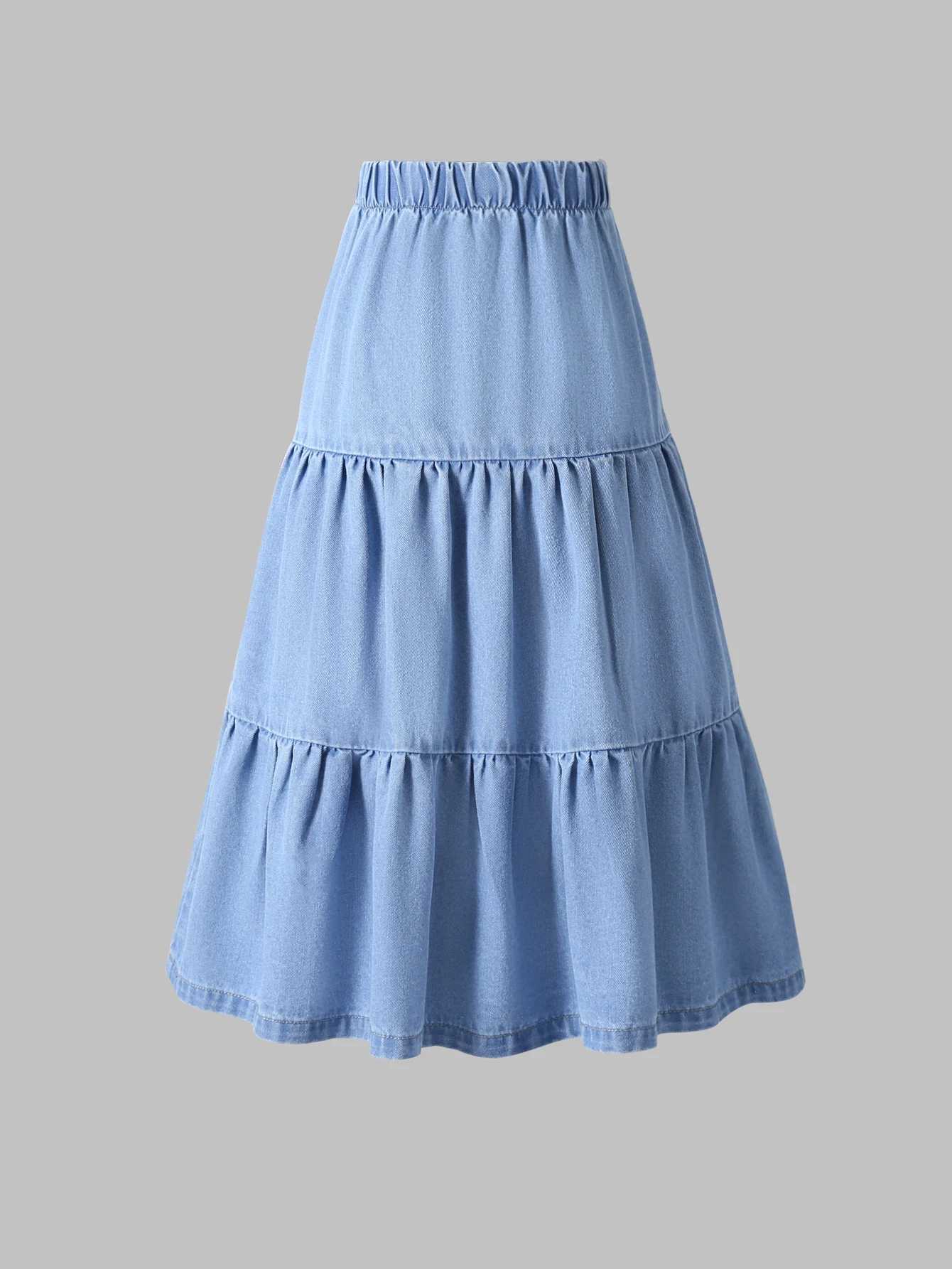 Big Girls Denim Cake Style Skirt Ladylike Campus Style Versatile Daily Denim Skirt Spring Fall Style H260407