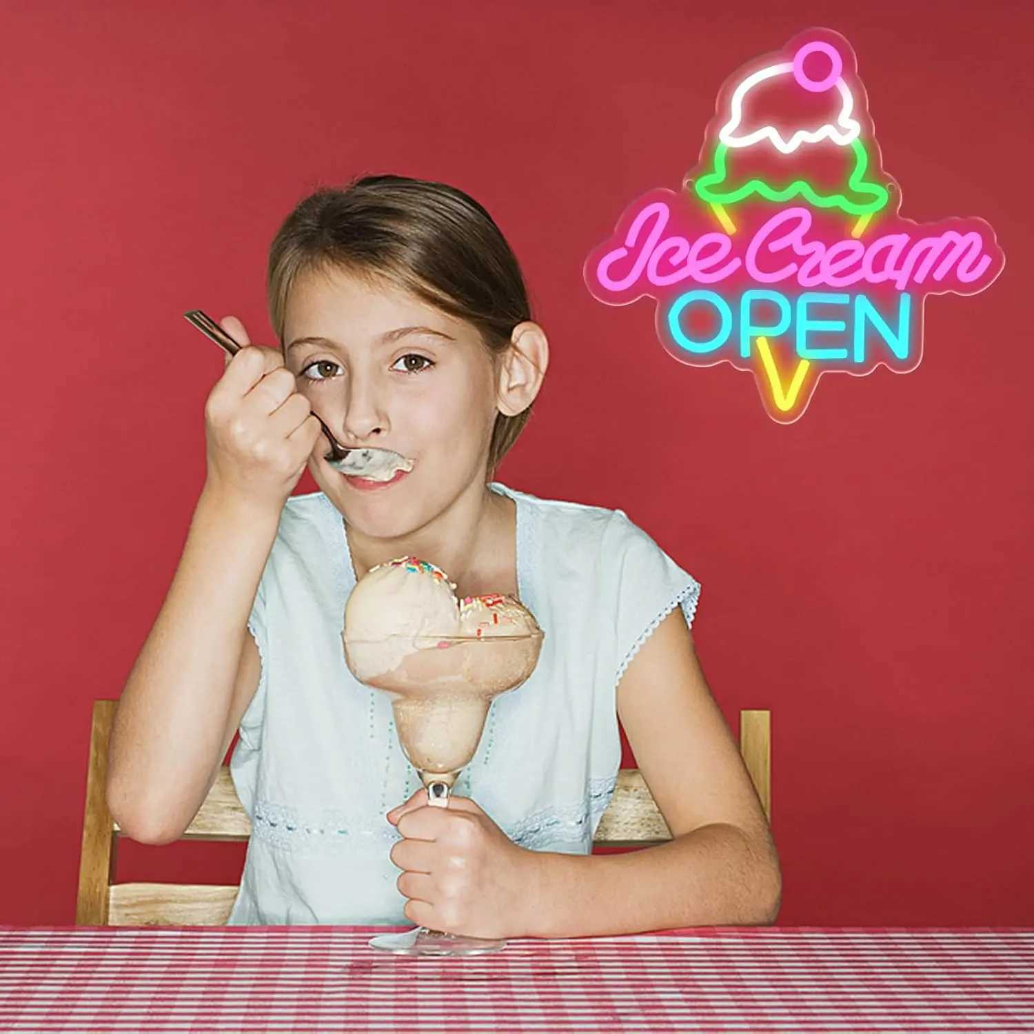 Ice Cream Open Neon Sign USB LED Neon Light for Business Store Dessert Shop Bar Party Cafe Decor Gift Light Up Sign Z260407
