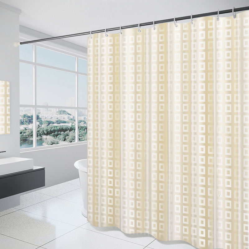 Shower Curtain Checkered Pattern Thickened Waterproof Jacquard Fabric Luxury Style Printed Texture Bathroom Partition Curtain