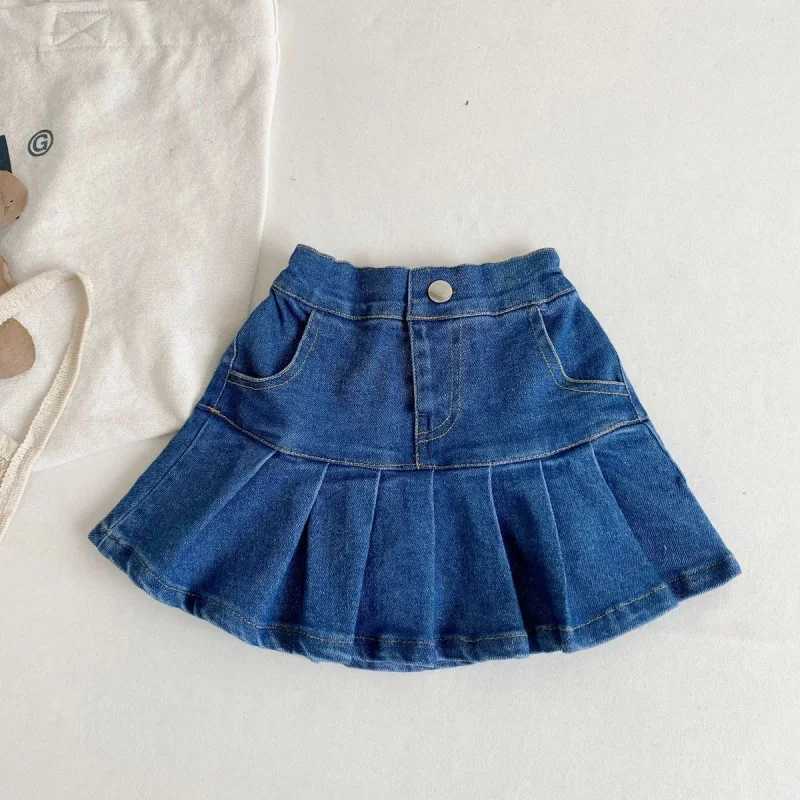 Baby Kids Denim Skirt for Girls Fashion Clothing 2025 New Childrens Blue Solid Color Lightweight Skirt 1-8 years H260407