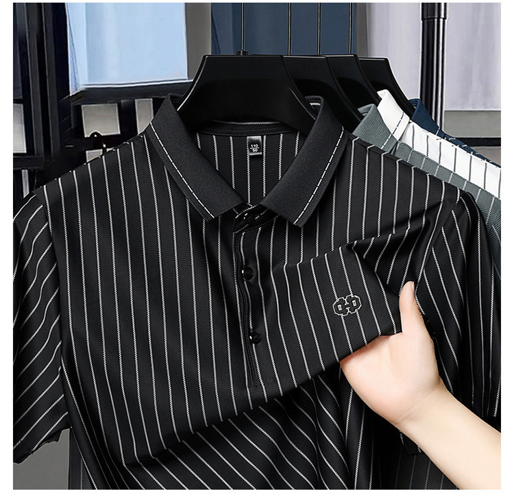 Luxury Designer Men's Short Sleeve Polo Shirt Premium Vertical Stripe Pattern High-end Business Casual Top Embroidery Detail Elegant Craft For Ge