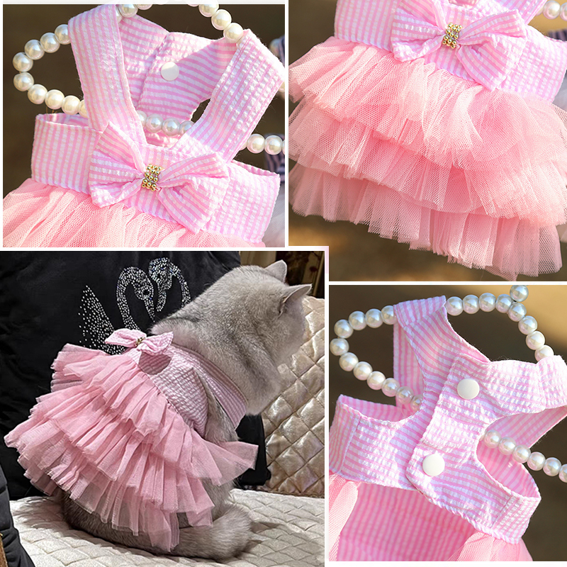 Summer Dress Lace Pet Clothing Chihuahua Stripe Skirt Cat Princess Apparel Cute Puppy Clothe Dog Accessories
