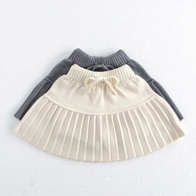 2026 Spring New Knitted Cotton Infant Kids Pleated Skirt Girls Cute Solid Double Layered Dress Children Thin Knitted Shorts H260407
