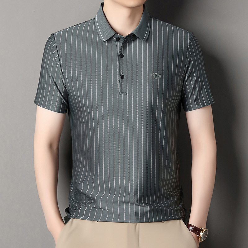 Luxury Designer Men's Short Sleeve Polo Shirt Premium Vertical Stripe Pattern High-end Business Casual Top Embroidery Detail Elegant Craft For Ge