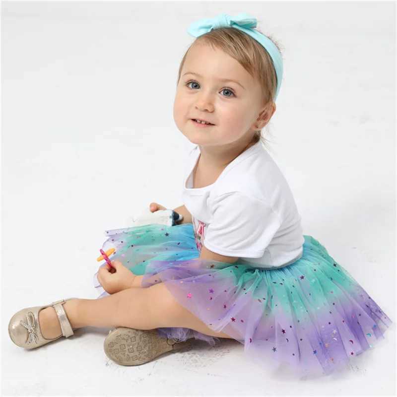 Girls Tutu Skirts Stars Print Princess Pettiskirts Kids Ballet Dancing Party Skirt Children Gradient Costume Clothes H260407