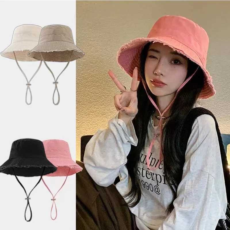 Summer Frayed Edge Bucket Hats Woman Outdoor Casual Sun Hat Sun Hat Beach Travel Sunshade Panama Hats XKYFM02 H260407
