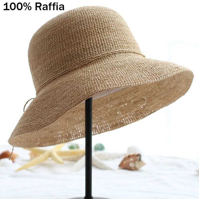 Foldable Wide Brim Sun Hat for Women Hand-Crocheted Raffia Hat Floppy Straw Hat Uv Protection Summer Beach Accessorice H260407