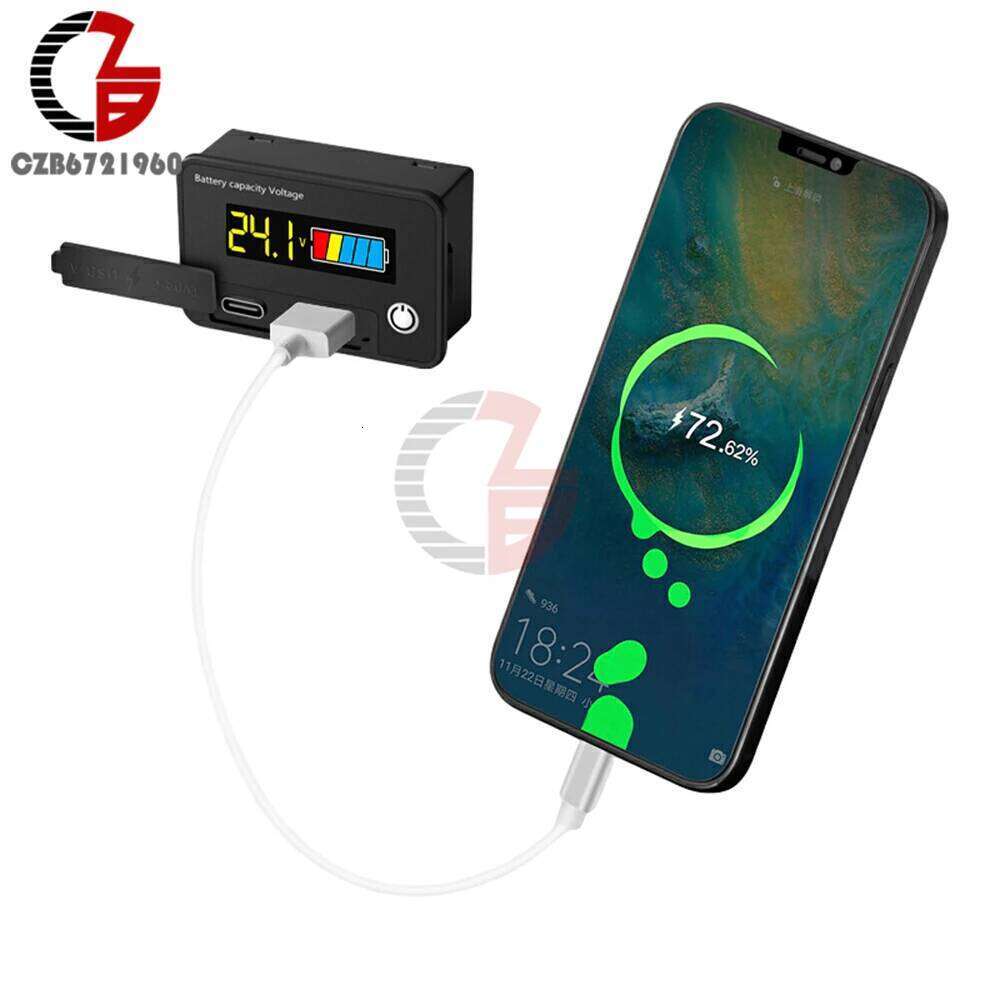 DC 8-30V Level Indicator LCD Digital Voltmeter Voltage Tester Lithium Battery Charge Capacity Meter USB+Tpye-C Output