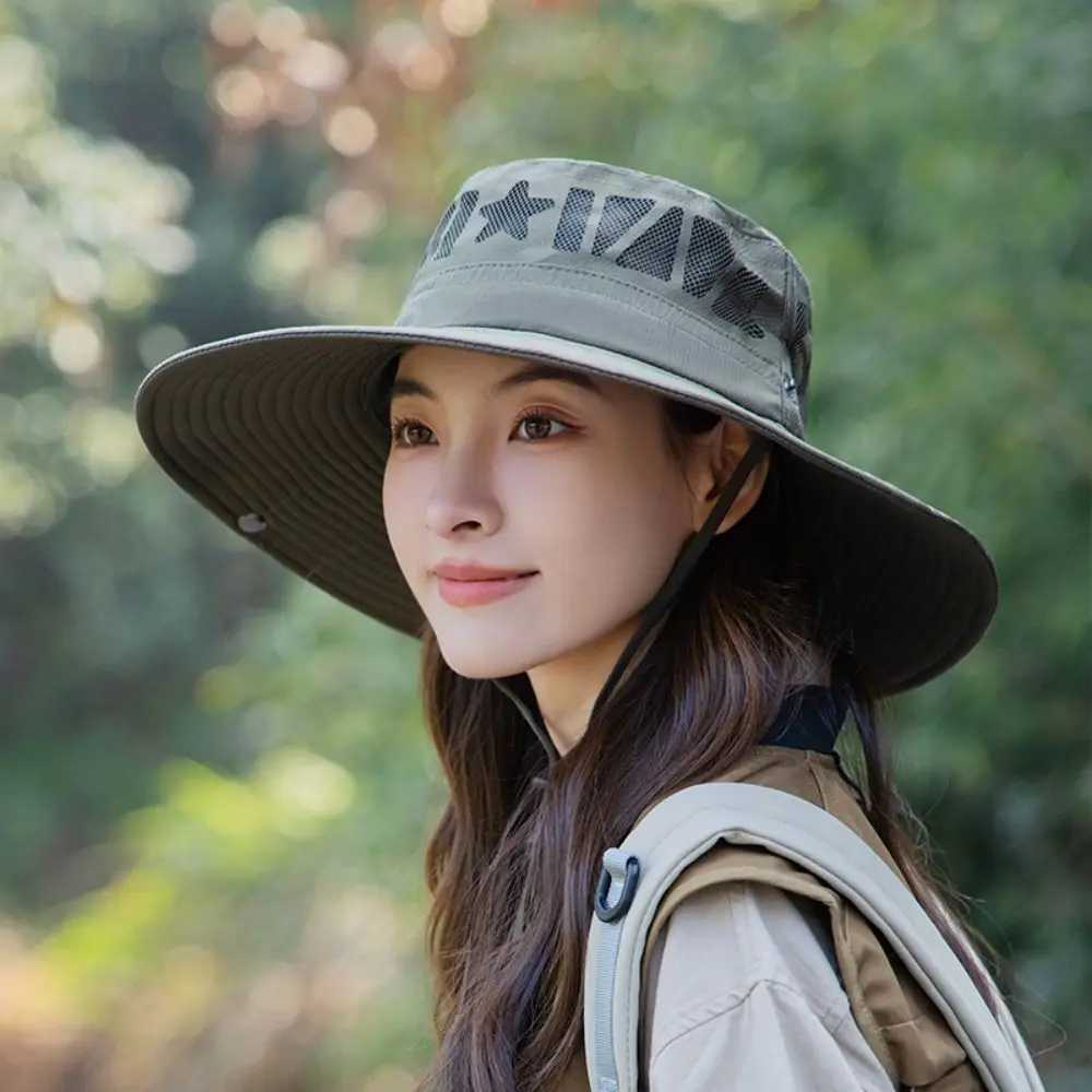 Adjustable Summer Men Women Bucket Hat UV Protection Wide Brim Outdoor Hiking Hat Fisherman Mesh Sunscreen Cap Camping H260407
