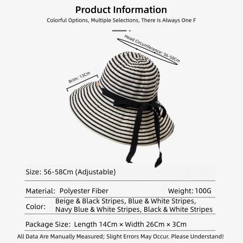 Striped Sunglasses Hat Versatile Sun Hat Foldable Summer UV Protection Wide-Brimmed Fishermans Hat UPF50 H260407