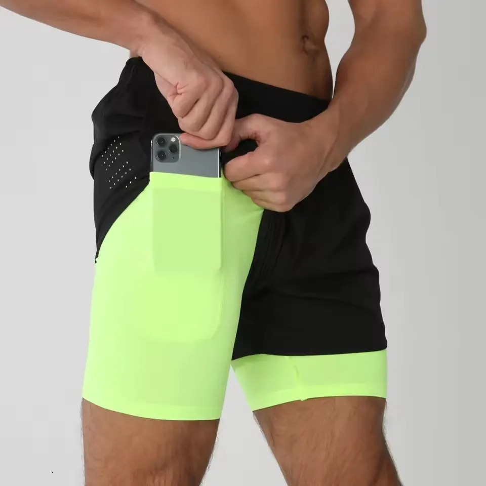 Men Running Shorts Gym Sports 2 In 1 Quick Dry Workout Training Fitness Jogging Short Pants Summer 260407