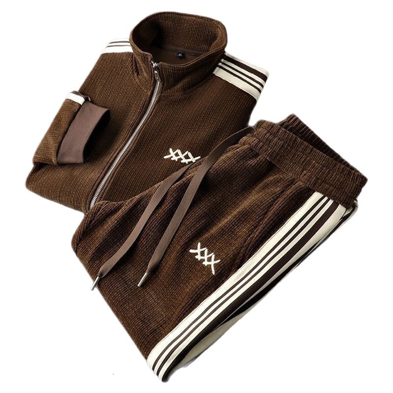 Luxury Brand Designer Spring and Autumn Men New Fashion Casual Sports Two-Piece Set Stand Collar Cardigan Jacket Trendy Straight-Leg Pants Suit