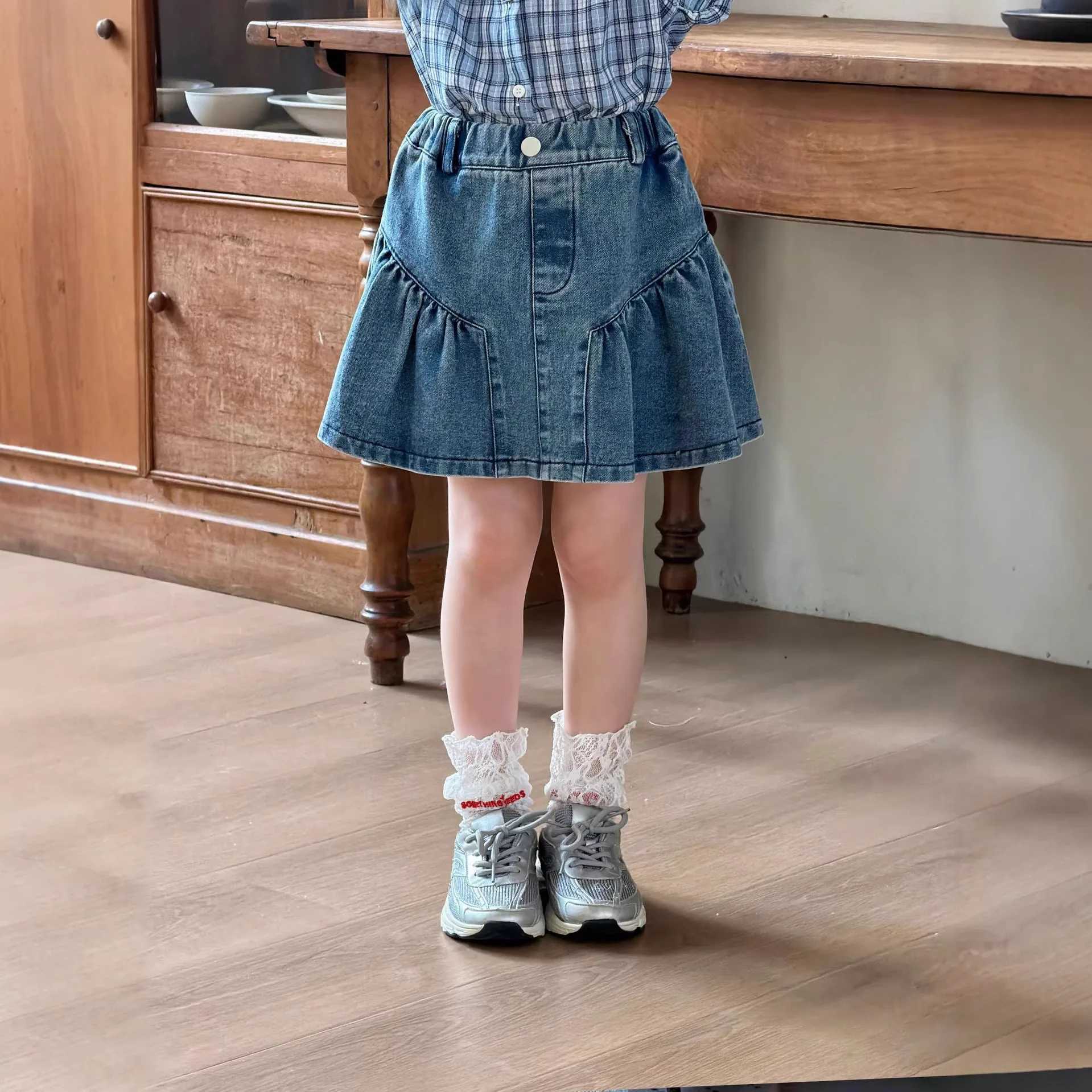 Girls Skirt 2026 Spring and Summer New Childrens Clothing Korean Style Girls Baby Fashion Flouncy Jeans Skirt Simple Daily H260407