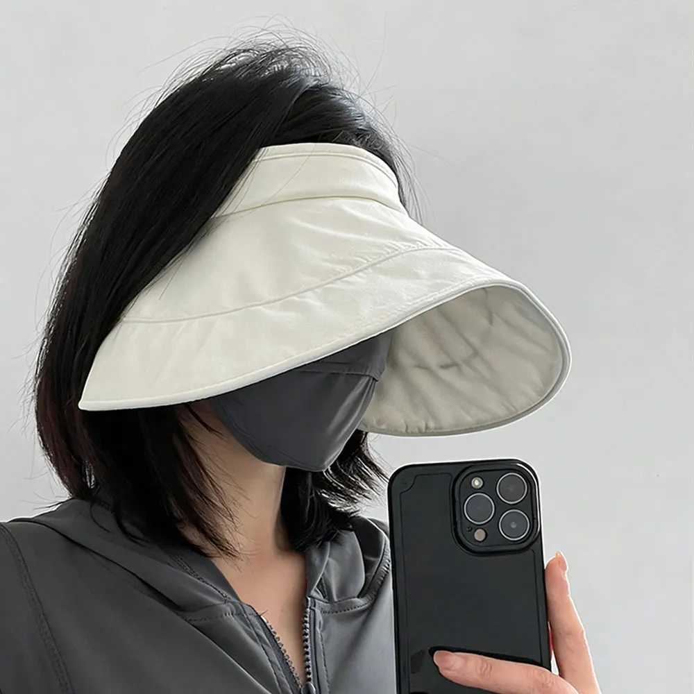 New Summer Sun Hat for Women Anti-UV Beach Visor Caps Girls Hollow Top Folding Sunscreen Beach Hat Outdoor Wide-Brim Caps H260407