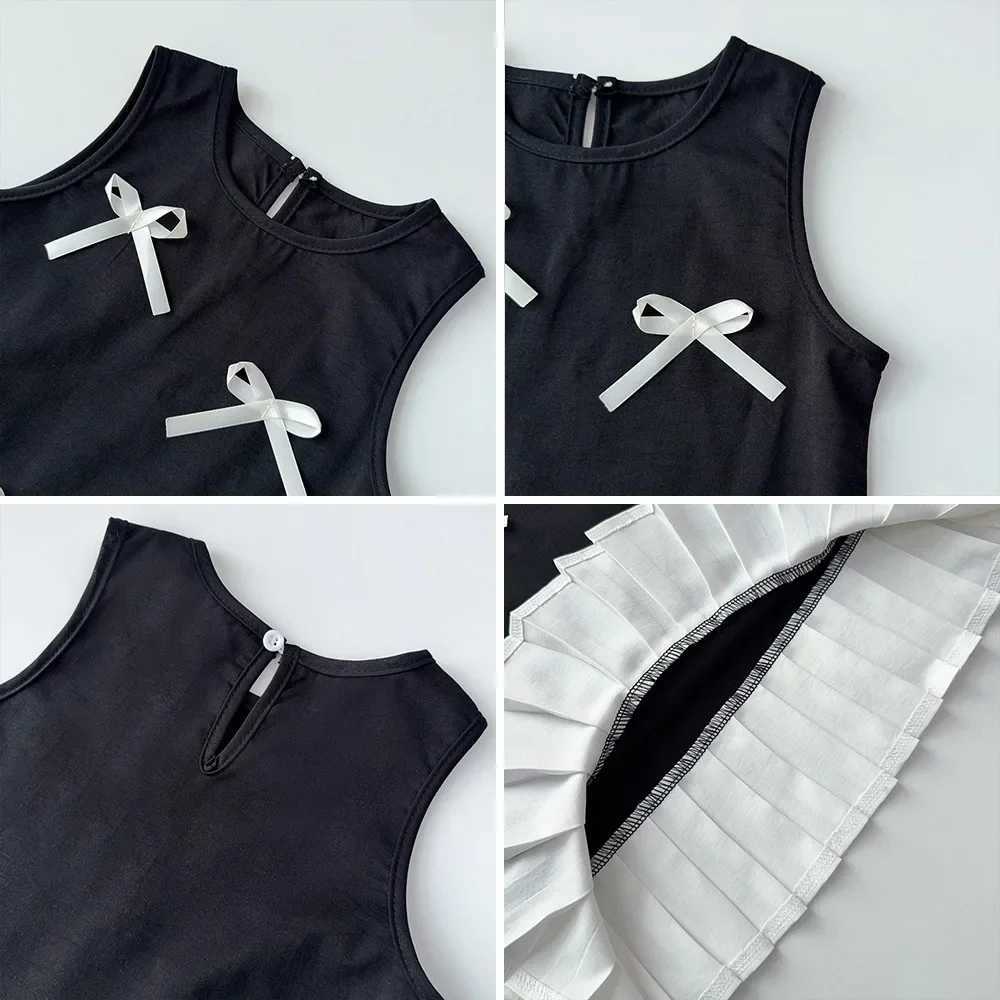 Bear Leader Summer Black Sleeveless Girls Dress Fashionable New Casual Kids Clothes Bow Decoration Splicing Princess Dresses H260407