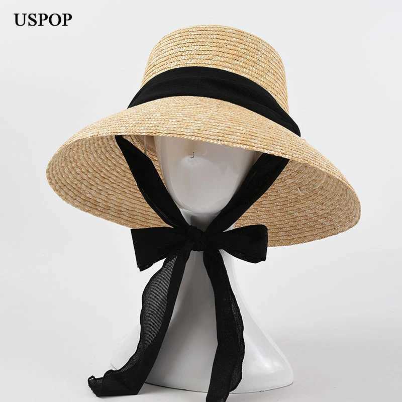 USPOP New French Style Women Straw Sun Hats Summer Wide Brim Lace-up Beach Hats H260407