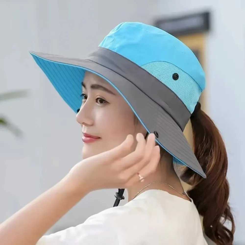 New Large Brim Summer Quick Drying Bucket Hats Hiking Hat Breathable Outdoor Casual Cap Adjustable Women Sunscreen Hat H260407