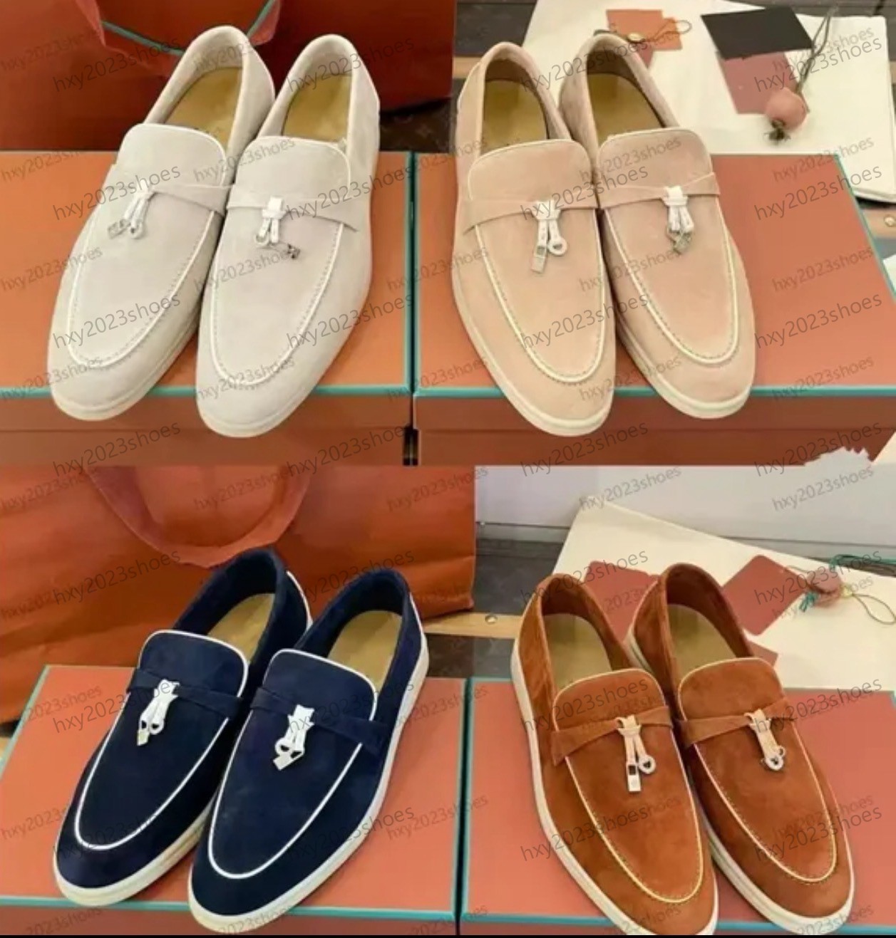 With Box Loafers Men Women Summer Charms Walk Designer Shoes Dress loafer Luxury Fashion Business Cashmere Leather Flat Shoes Low Top Suede Casual Shoes Size 35-46