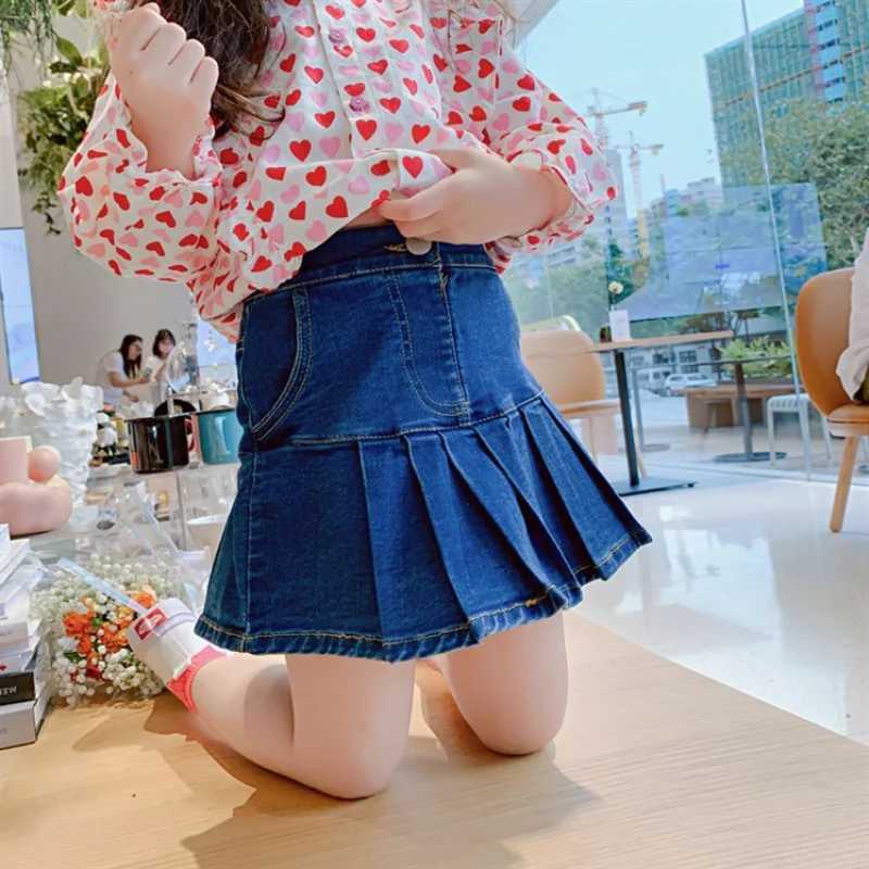 Baby Kids Denim Skirt for Girls Fashion Clothing 2025 New Childrens Blue Solid Color Lightweight Skirt 1-8 years H260407