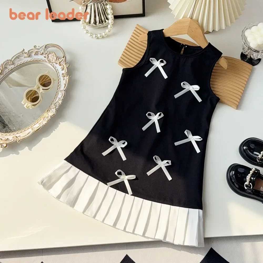 Bear Leader Summer Black Sleeveless Girls Dress Fashionable New Casual Kids Clothes Bow Decoration Splicing Princess Dresses H260407